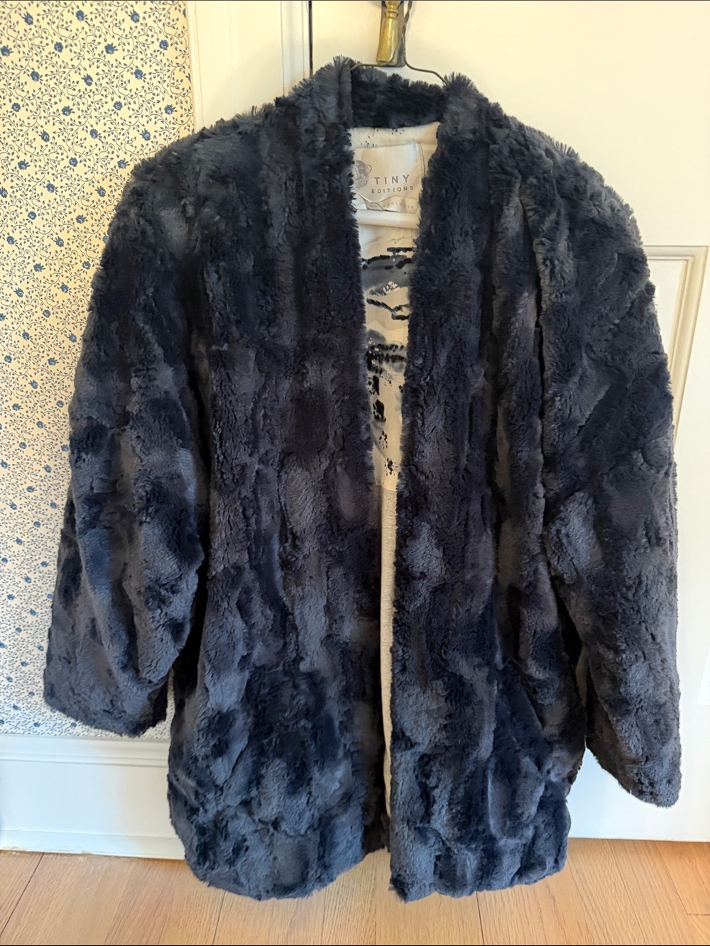 Women's Faux Fur Coat in Navy